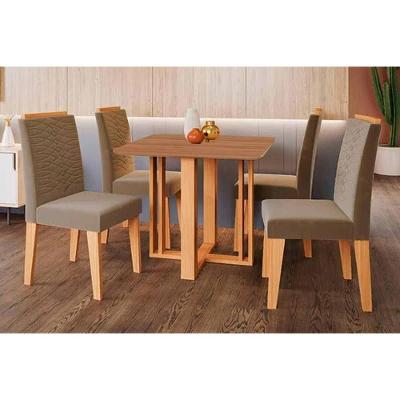 Sala de Jantar Flora 4 Lugares Tampo MDF com Cadeiras Suede Cinamomo 95x95cm Cimol Móveis