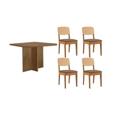 Sala de Jantar Berlim Curvo 4 Lugares Tampo MDF com Cadeiras Suede Capuccino 90CM Móveis Rufato