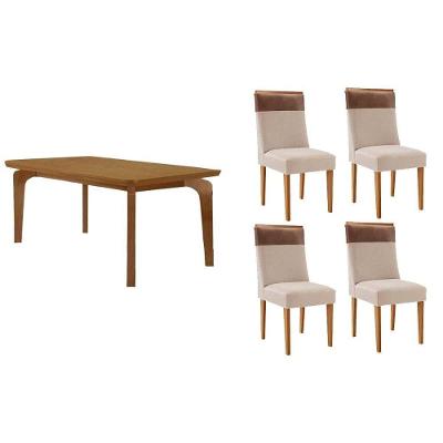 Sala de Jantar Londrina 4 Lugares Tampo MDF Bordas Arredondadas Amadeirado 120X80CM Móveis Rufato