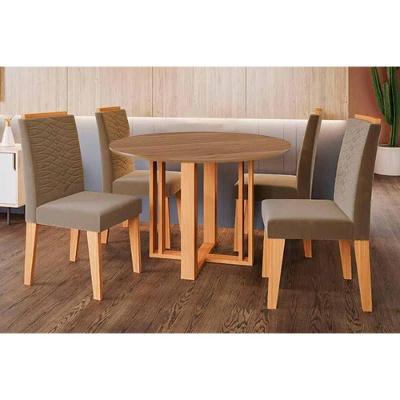 Sala de Jantar Flora 4 Lugares Tampo MDF com Cadeiras Suede Cinamomo 109CM Cimol Móveis