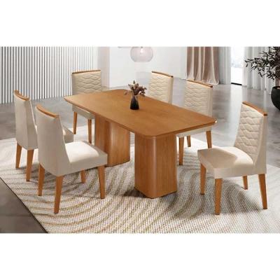 Sala de Jantar Maldivas 6 Lugares Tampo MDF Canto Curvo Amadeirado 180X90CM Móveis Rufato