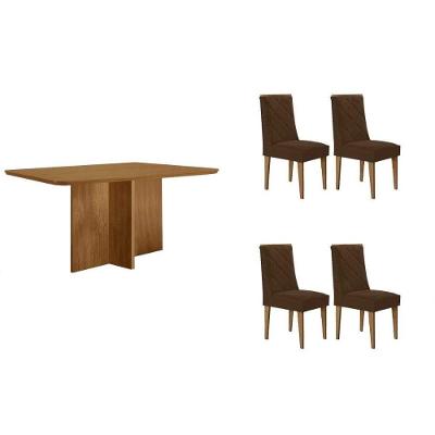 Sala de Jantar Berlim Curvo 4 Lugares Tampo MDF com Cadeiras Suede Capuccino 120CM Móveis Rufato