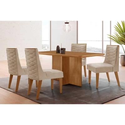 Sala de Jantar Berlim Curvo 4 Lugares Tampo MDF com Cadeiras Estofadas Suede Creme 120CM Móveis