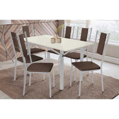 Sala de Jantar Elba 6 Lugares Tampo em Vidro Courano Marrom 160CM Kappesberg