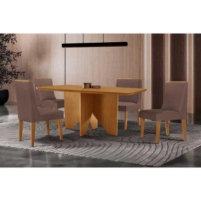 Sala de Jantar Nevada 4 Lugares Tampo MDF com Canto Curvo 120x80cm Suede Marrom Móveis Rufato