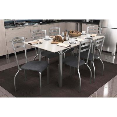 Sala de Jantar Elba 6 Lugares Tampo em Vidro Off White 160CM Kappesberg