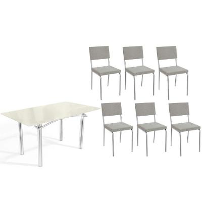 Sala de Jantar Elba 6 Lugares Tampo em Vidro Cadeiras Cinza 160CM Kappesberg