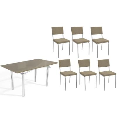 Sala de Jantar Elba 6 Lugares Tampo em Vidro Boucle Bege 160CM Kappesberg