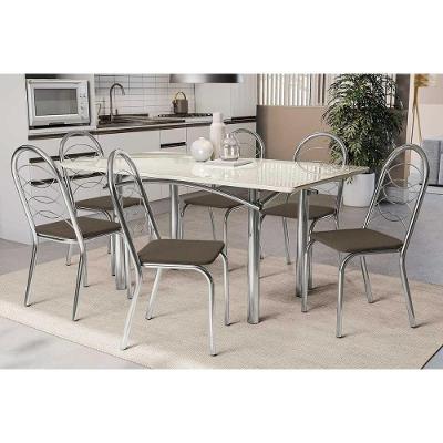 Sala de Jantar Elba 6 Lugares Tampo em Vidro com Cadeiras Corano Marrom 160CM Kappesberg