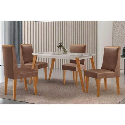 Sala de Jantar Havana 4 Lugares Tampo MDF Bordas Arredondadas Capuccino 120CM Móveis Rufato