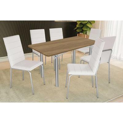 Sala de Jantar Elba 6 Lugares Tampo MDF Cadeiras Cromadas e Nogueira 160CM Kappesberg