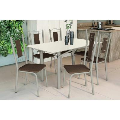 Sala de Jantar Elba 6 Lugares Tampo em Vidro Marrom 160CM Kappesberg