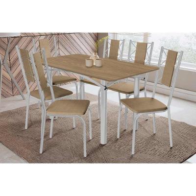 Sala de Jantar Elba 6 Lugares Tampo MDF Cadeiras Estofadas Capuccino 160CM Kappesberg