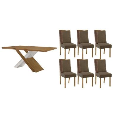 Sala de Jantar Imperatriz Curvo 6 Lugares Tampo MDF Off White 180CM Móveis Rufato