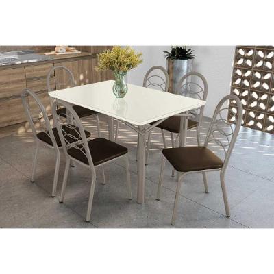Sala de Jantar Elba 6 Lugares Tampo MDF com Vidro e Cadeiras Courano Marrom 120CM Kappesberg