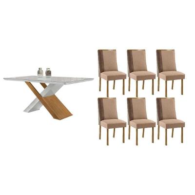 Sala de Jantar Imperatriz 6 Lugares Tampo MDF Cadeiras Suede 180CM Móveis Rufato