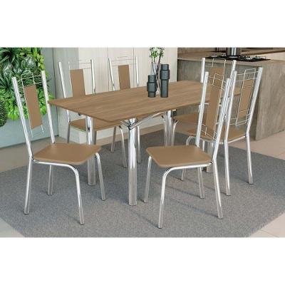 Sala de Jantar Elba 6 Lugares Tampo MDF Cadeiras Courano Capuccino 160CM Kappesberg