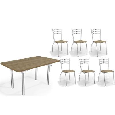 Sala de Jantar Elba 6 Lugares Tampo MDF Cadeiras Courano Capuccino 160CM Kappesberg