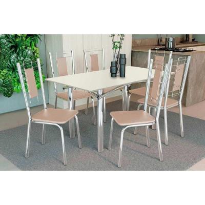 Sala de Jantar Elba 6 Lugares Tampo MDF com Vidro Corano Bege 160CM Kappesberg