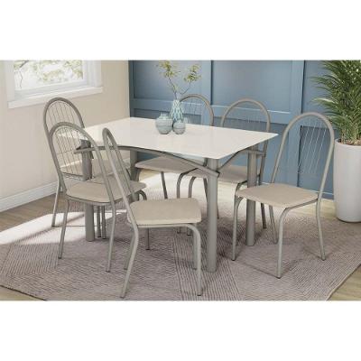 Sala de Jantar Elba 6 Lugares Tampo MDF com Vidro Corano Bege 120CM Kappesberg