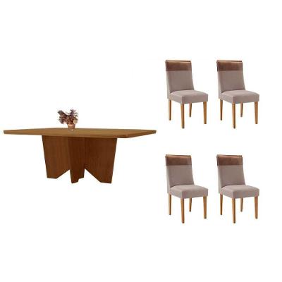 Sala de Jantar Nevada 4 Lugares Tampo MDF Bordas Arredondadas Amadeirado 120x80cm Móveis Rufato