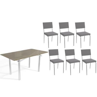 Sala de Jantar Elba 6 Lugares Tampo MDF com Vidro Madeirado 160CM Kappesberg