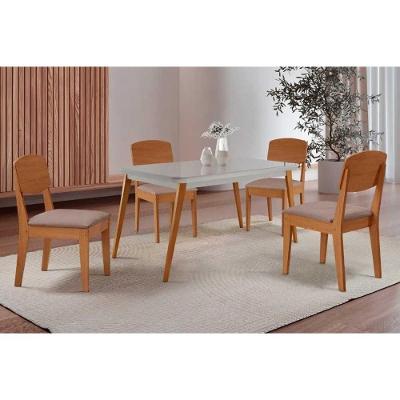 Sala de Jantar Havana 4 Lugares Tampo MDF Bordas Arredondadas Off White 120CM Móveis Rufato