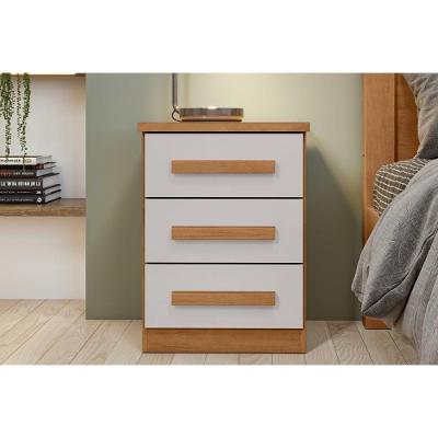 Mesa de Cabeceira Baião C- 3 Gavetas MDF-MDP Moderno Amêndoa Lopas