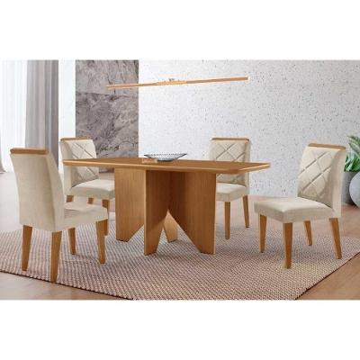 Sala de Jantar Nevada 4 Lugares Tampo MDF com Cadeiras Estofadas Suede Creme 120X80CM Móveis Rufato