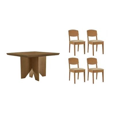 Sala de Jantar Nevada 4 Lugares Tampo MDF Canto Curvo 90x90cm Suede Creme Móveis Rufato