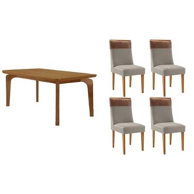Sala de Jantar Londrina 4 Lugares Tampo MDF Bordas Arredondadas Amadeirado 120x80cm Móveis Rufato