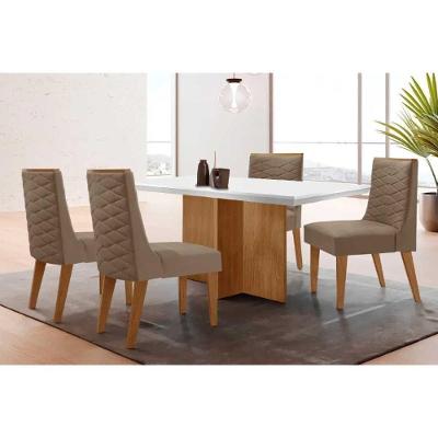 Sala de Jantar Berlim Curvo 4 Lugares Tampo MDF Off White 120CM Móveis Rufato