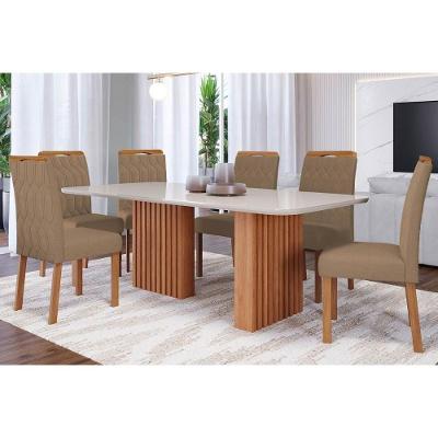 Sala de Jantar Ester 6 Lugares Tampo em MDF com Vidro Marrom 180X90CM Cimol Móveis