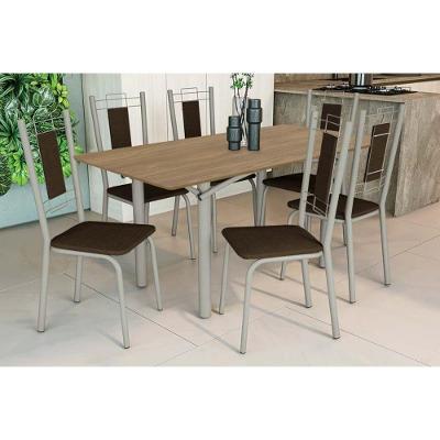 Sala de Jantar Elba 6 Lugares Tampo MDP Cadeiras Courano Marrom 160CM Kappesberg