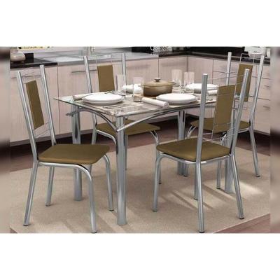 Sala de Jantar Elba 4 Lugares Tampo em Vidro Cadeiras Corino Capuccino 120X80CM Kappesberg