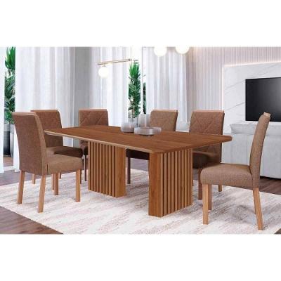 Sala de Jantar Ester 6 Lugares Tampo em MDF com Acabamento Ripado Cinamomo 180X90CM Cimol Móveis