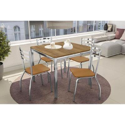 Conjunto de Jantar Reno 4 Lugares Tampo MDF Cadeiras Cromadas e Cobre 90CM Kappesberg