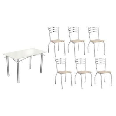 Sala de Jantar Elba 6 Lugares Tampo em MDF com Vidro Amadeirado e Off White 120CM Kappesberg
