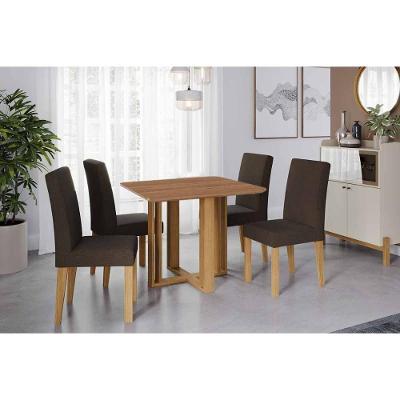 Sala de Jantar Flora 4 Lugares Tampo MDF Madeirado com Cadeiras Suede 95x95cm Cimol Móveis