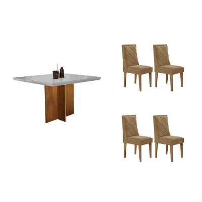 Sala de Jantar Berlim 4 Lugares Tampo MDF com Cadeiras Estofadas Off White 90CM Móveis Rufato