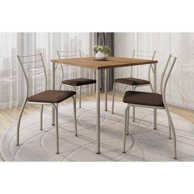Sala de Jantar 1545 4 Lugares Tampo MDF Pés Cromados Prata 87X87CM Móveis Carraro