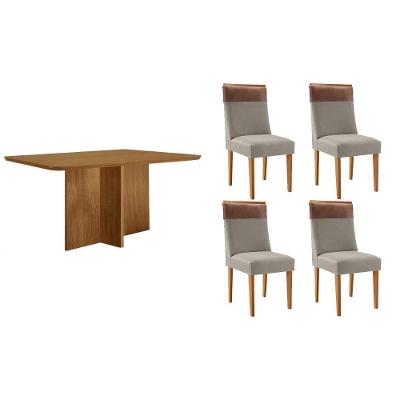Sala de Jantar Berlim 4 Lugares Tampo MDF Cadeiras Estofadas Capuccino 120CM Móveis Rufato