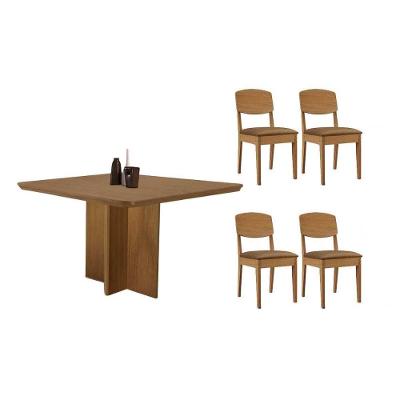 Sala de Jantar Berlim Curvo + Havana 4 Lugares Tampo MDF Suede Capuccino 90CM Móveis Rufato