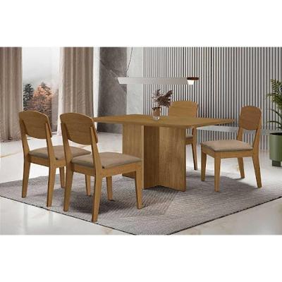 Sala de Jantar Berlim Curvo + Havana Naturale 4 Lugares Tampo MDF Bordas Arredondadas Capuccino