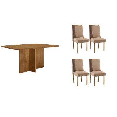 Sala de Jantar Berlim Curvo 4 Lugares Tampo em MDF Bege 120CM Móveis Rufato