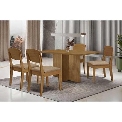 Sala de Jantar Berlim Curvo 4 Lugares Tampo em MDF com Bordas Arredondadas Amadeirado 120CM Móveis