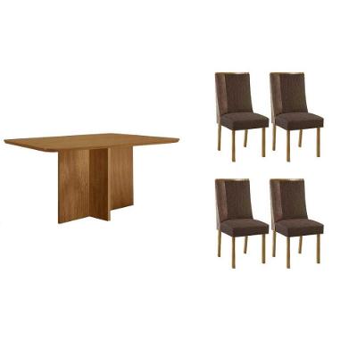 Sala de Jantar Berlim Curvo 4 Lugares Tampo em MDF com Bordas Arredondadas Marrom 120CM Móveis