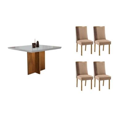 Sala de Jantar Berlim Curvo 4 Lugares Tampo em MDF com Bordas Arredondadas Off White 90CM Móveis