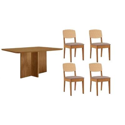 Sala de Jantar Berlim Curvo 4 Lugares Tampo em MDF com Bordas Arredondadas Linho Capuccino 120CM