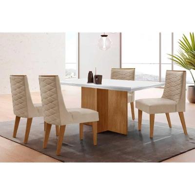Sala de Jantar Berlim Curvo 4 Lugares Tampo em MDF com Bordas Arredondadas Off White 120CM Móveis